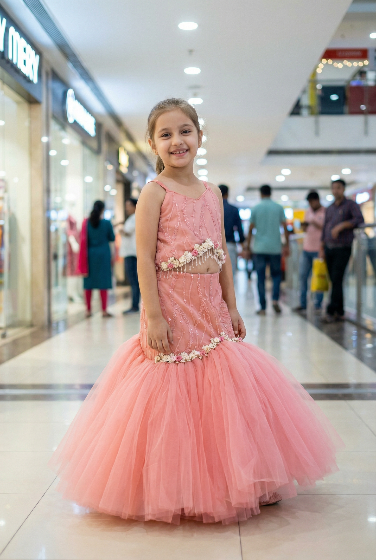 Peach Color Lehenga Choli Set For Girls