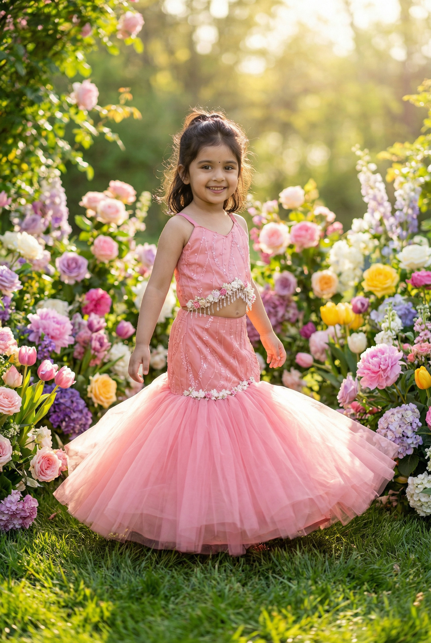 Peach Color Lehenga Choli Set For Girls