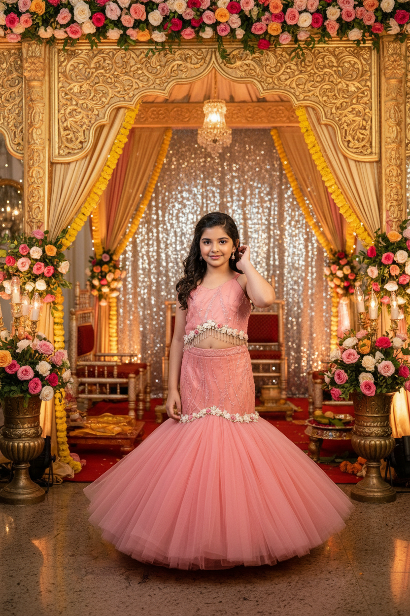 Peach Color Lehenga Choli Set For Girls