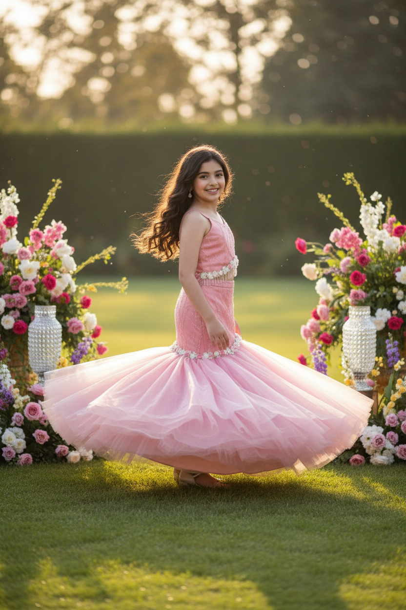 Peach Color Lehenga Choli Set For Girls