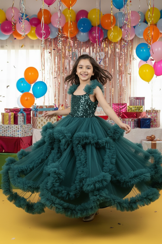 Girls teal green gown length dress M240017