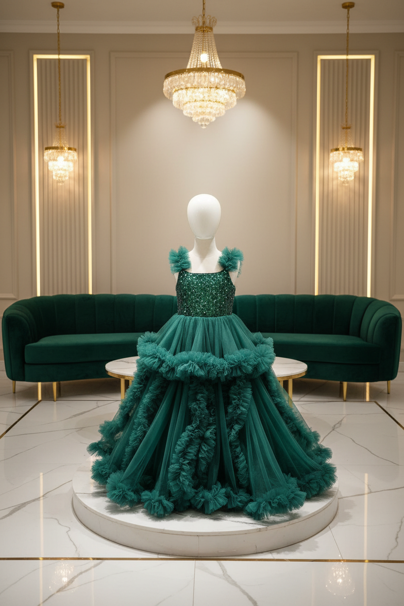 Girls teal green gown length dress M240017