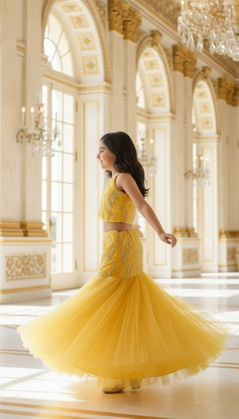 Yellow Color Ethnic Wear Sleeveless Lehenga Choli Set For Girls