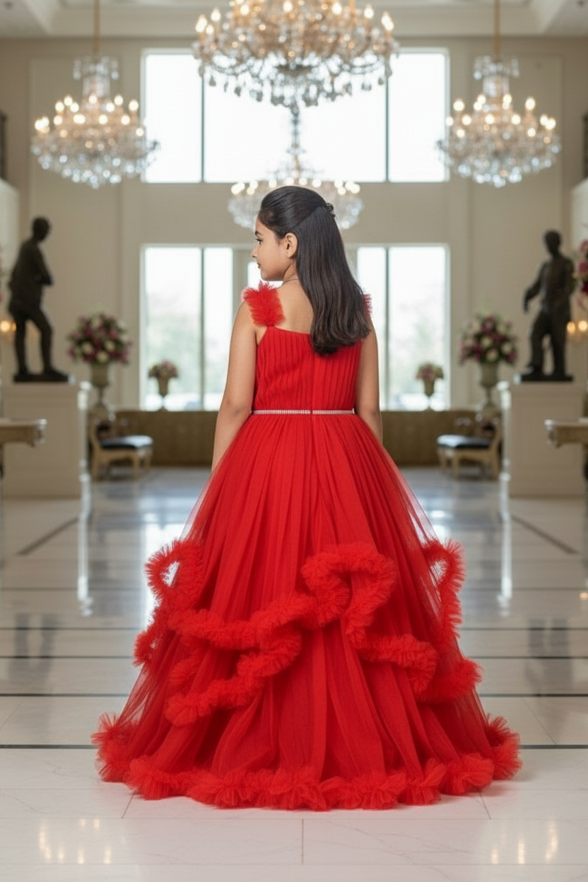 Girls Red Gown length premium dress M230901