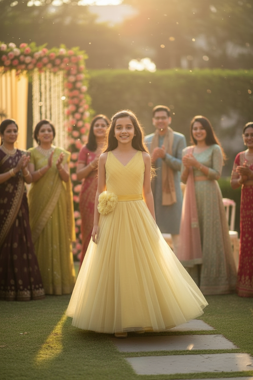 Girls gold Gown length dress M230901