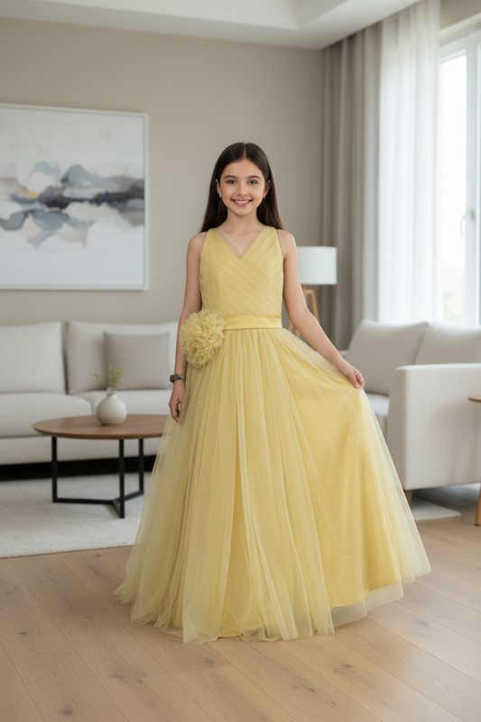 Girls gold Gown length dress M230901