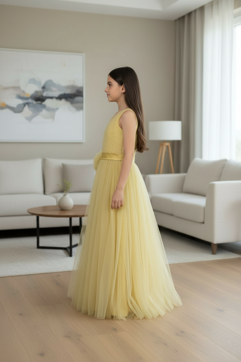 Girls gold Gown length dress M230901