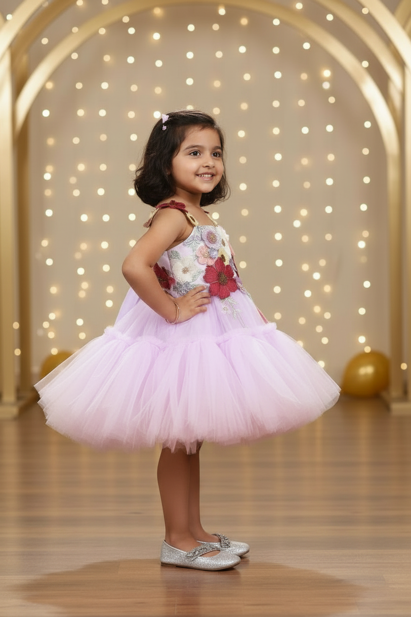 Girls purple knee length Casual frock m240007