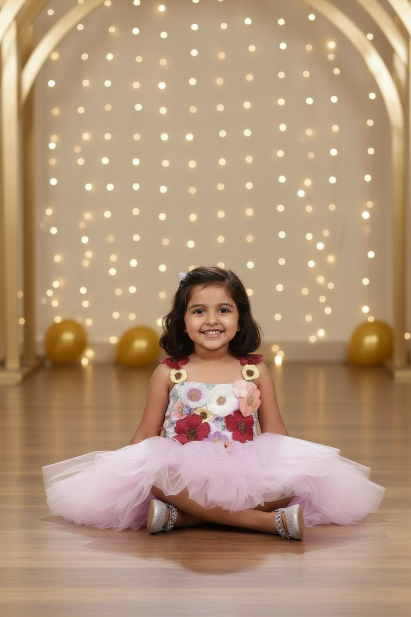 Girls purple knee length Casual frock m240007