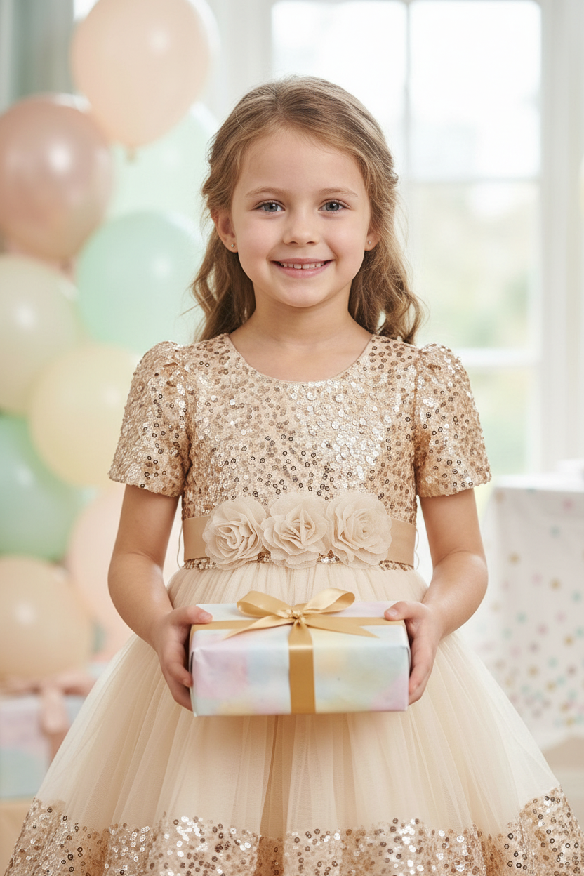 Girls Beige  Party frock M240028
