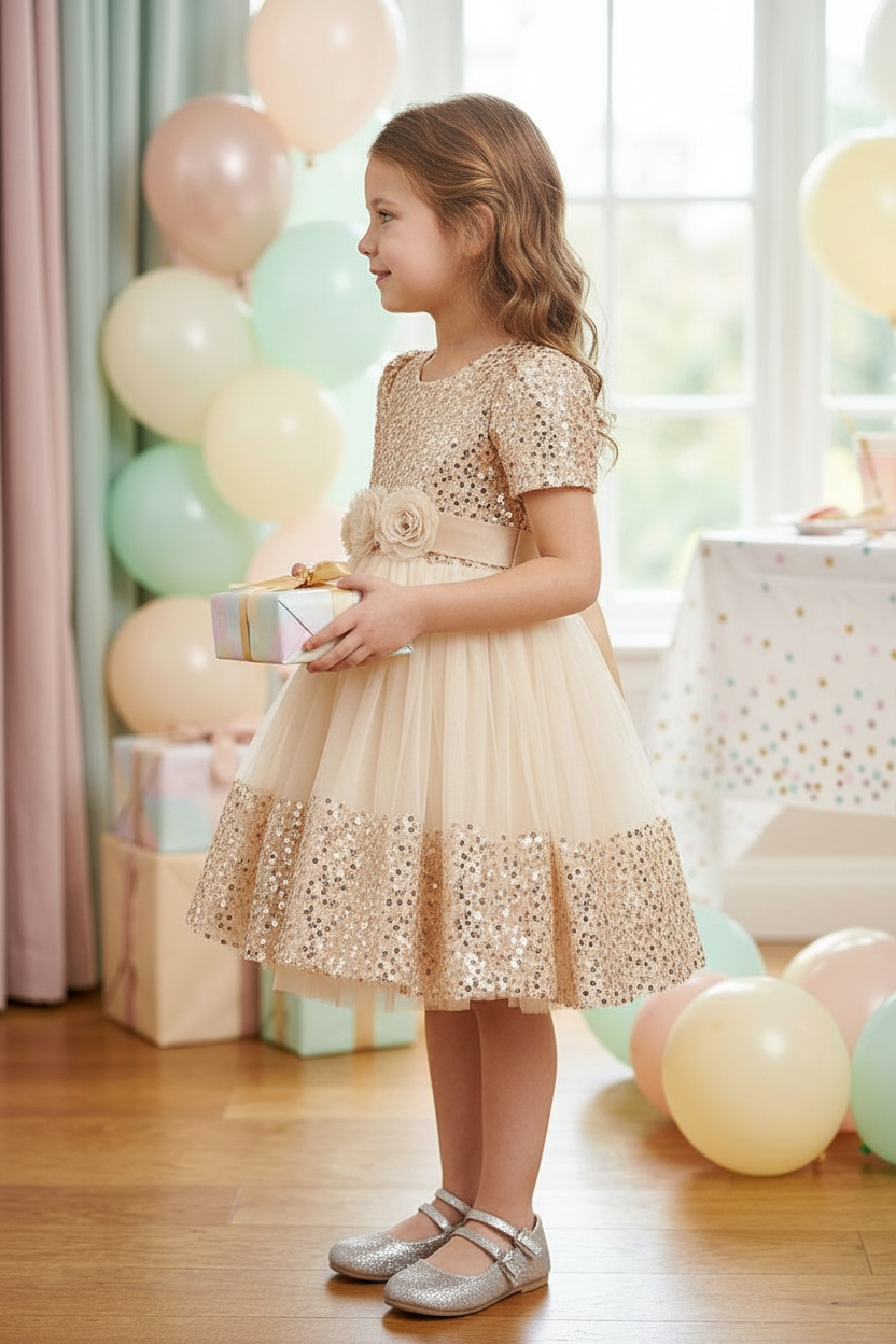 Girls Beige  Party frock M240028