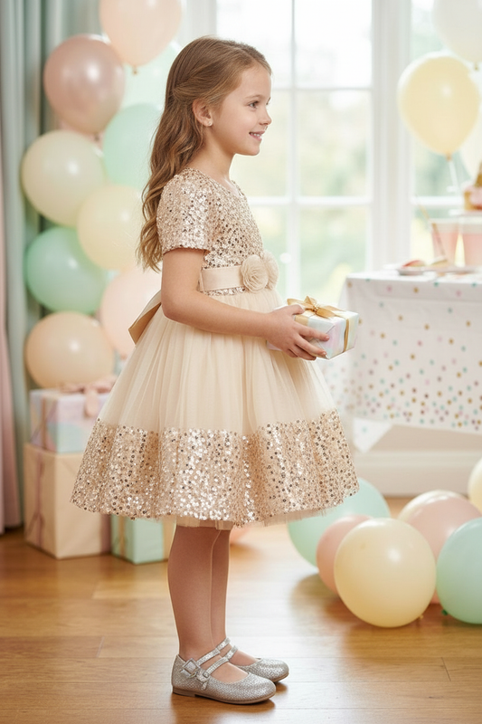 Girls Beige  Party frock M240028