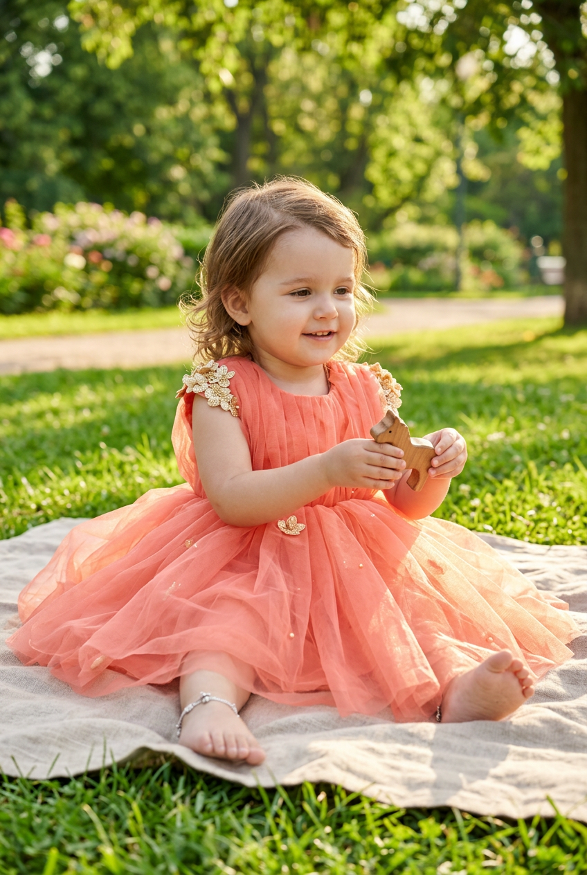 Girls peach casual frock m250064
