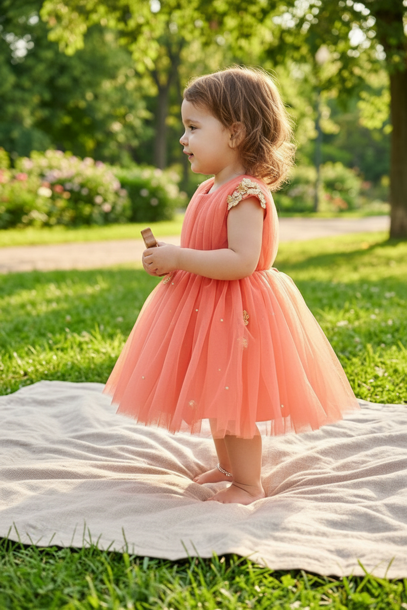 Girls peach casual frock m250064