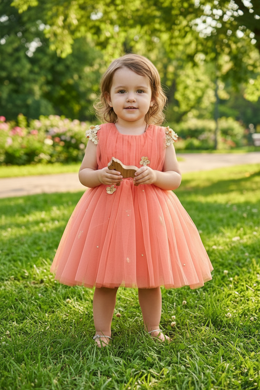 Girls peach casual frock m250064