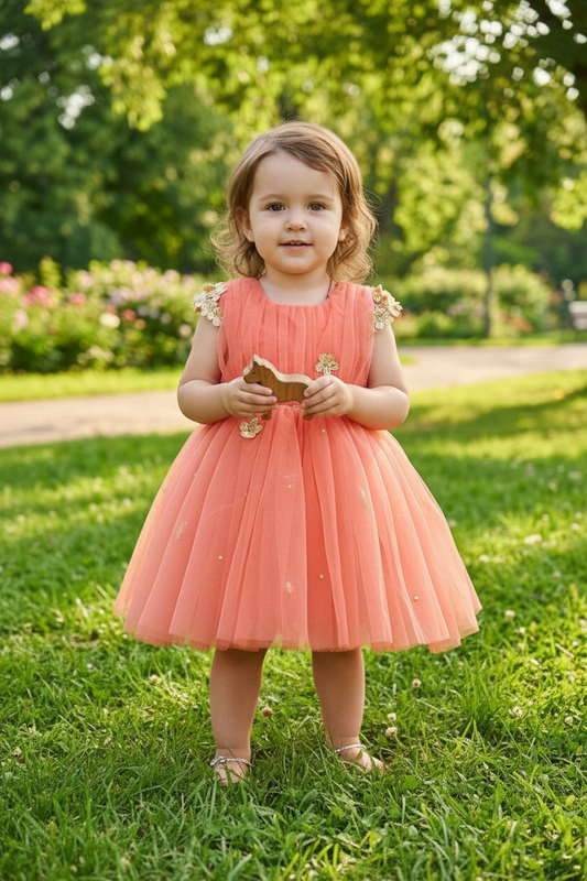 Girls peach casual frock m250064