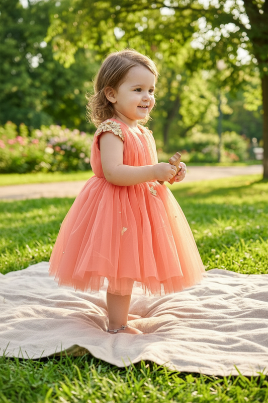 Girls peach casual frock m250064