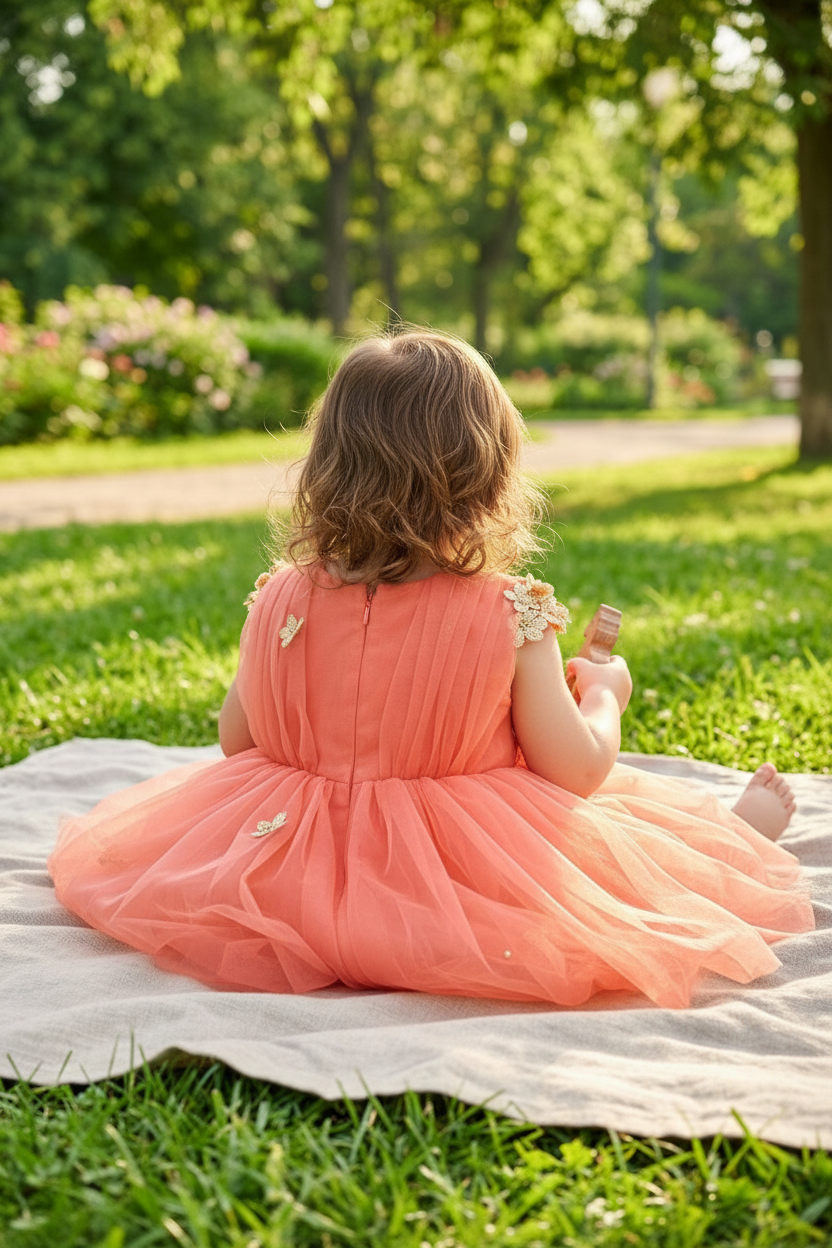 Girls peach casual frock m250064