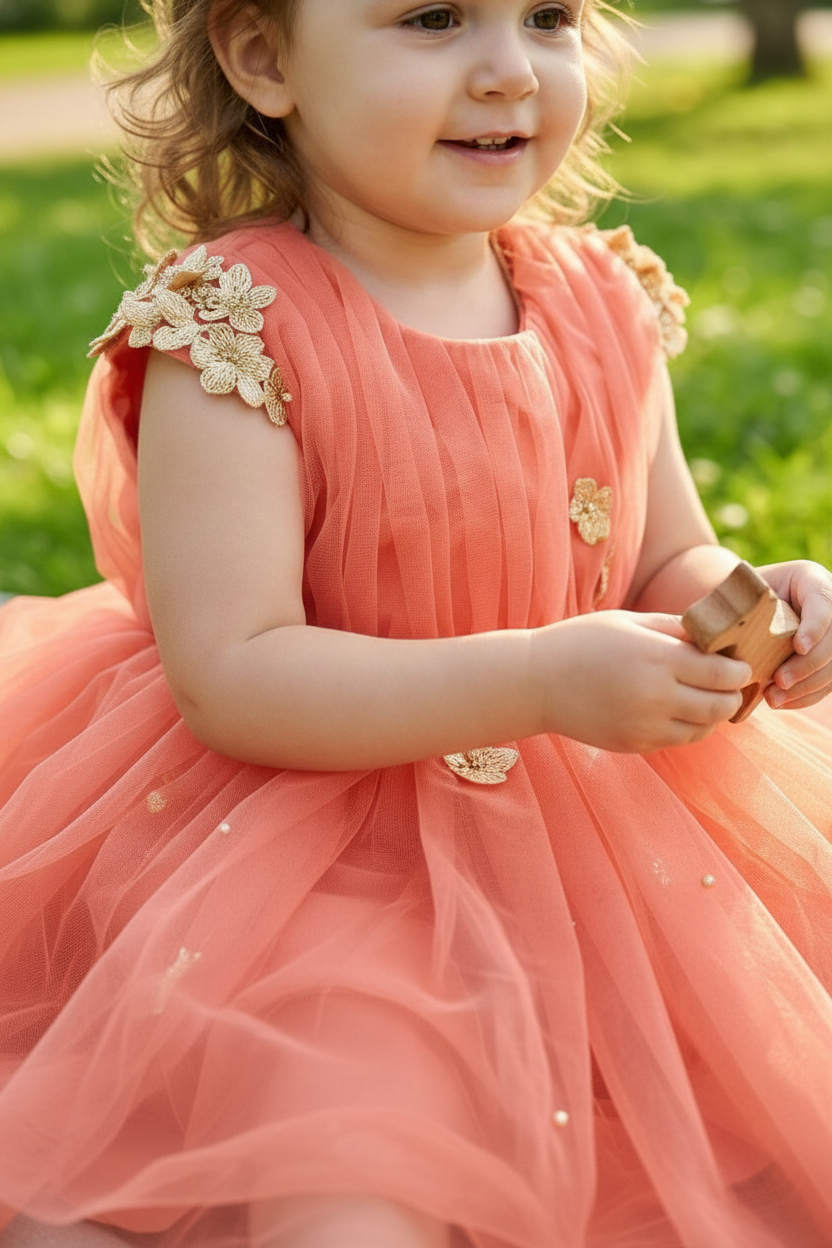Girls peach casual frock m250064