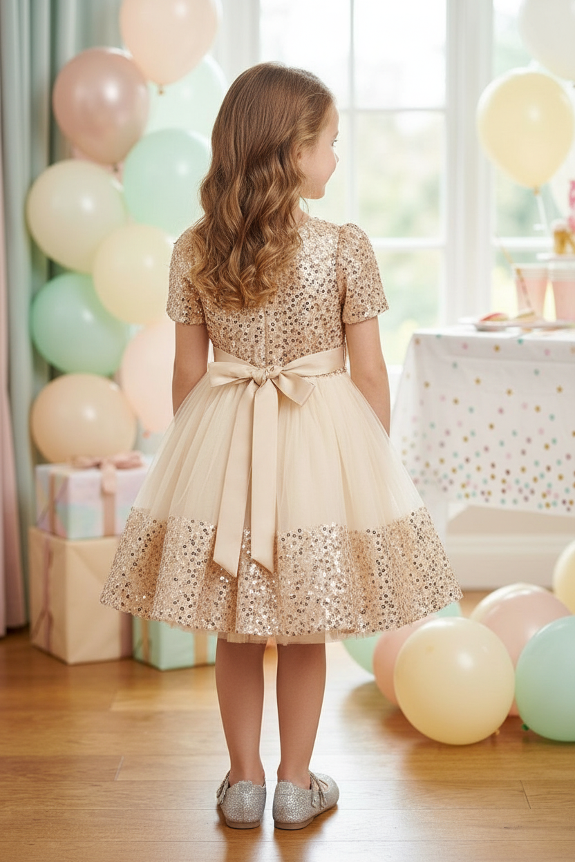 Girls Beige  Party frock M240028