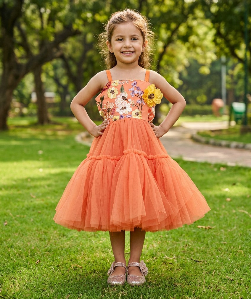 Girls orange casual frock m250039