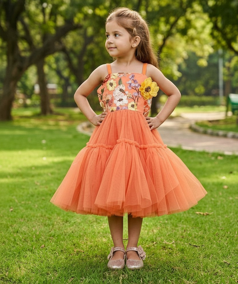 Girls orange casual frock m250039
