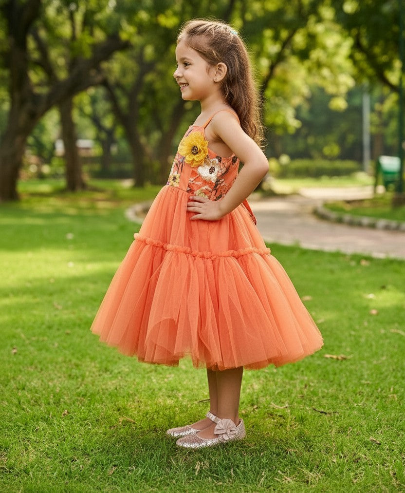 Girls orange casual frock m250039