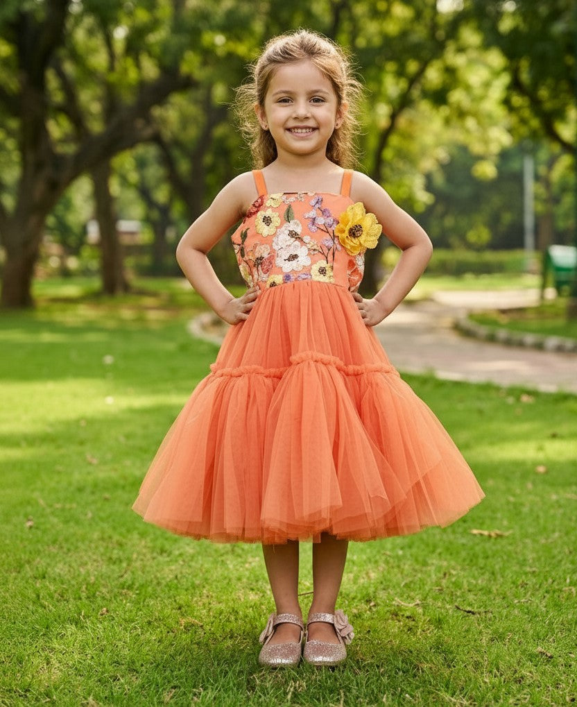 Girls orange casual frock m250039