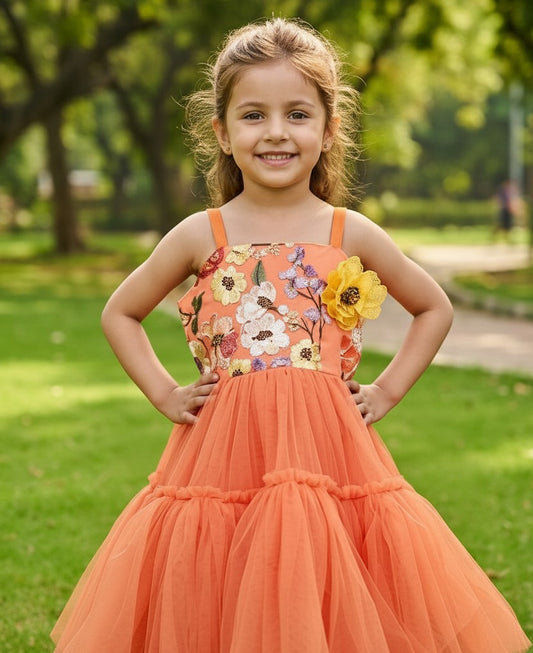 Girls orange casual frock m250039