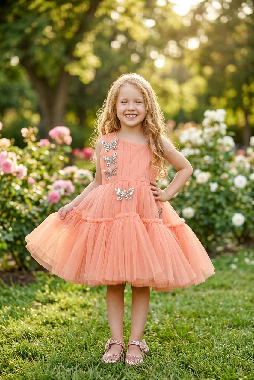 Girls peach casual frock m250043