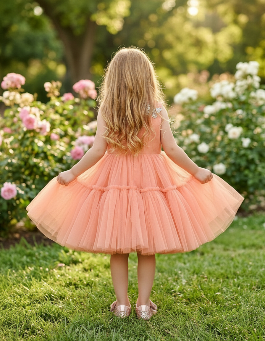 Girls peach casual frock m250043