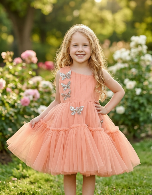 Girls peach casual frock m250043