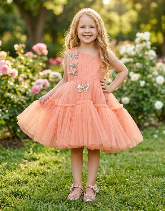 Girls peach casual frock m250043