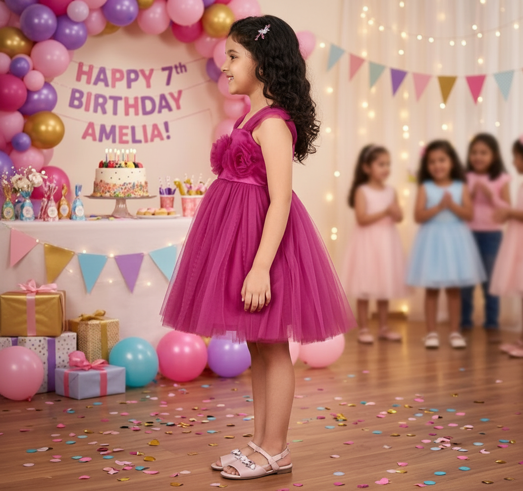 Girls Magenta casual frock m250128