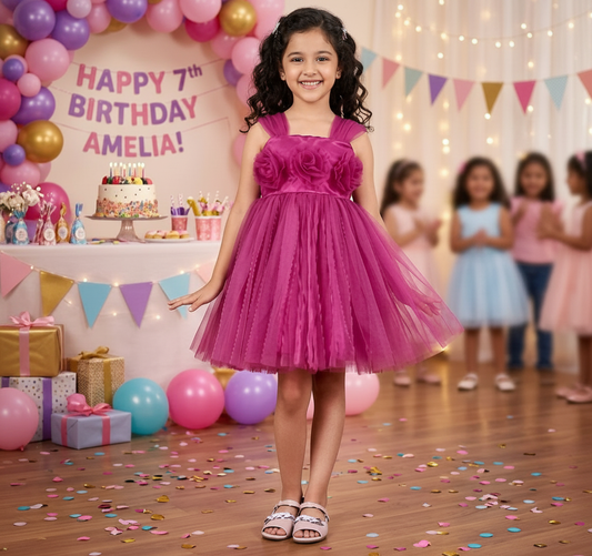 Girls Magenta casual frock m250128
