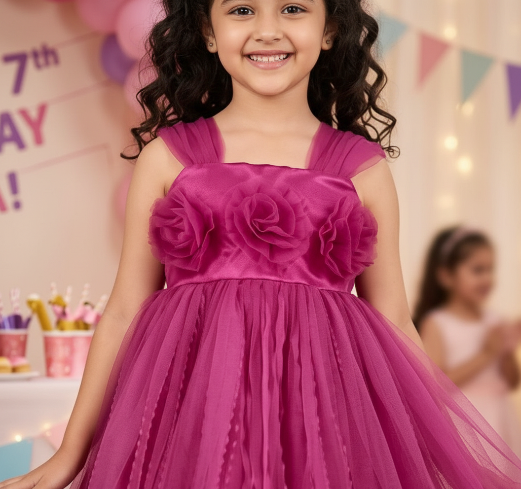 Girls Magenta casual frock m250128