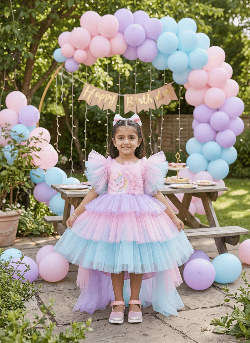 Pink Unicorn Birthday Party Frock for Girls m260296
