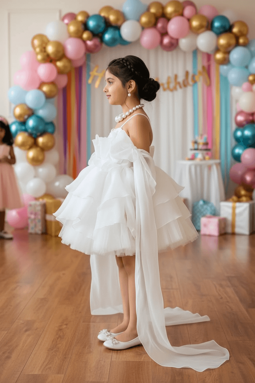White Ruffle Tulle Party Dress for Girls M260248