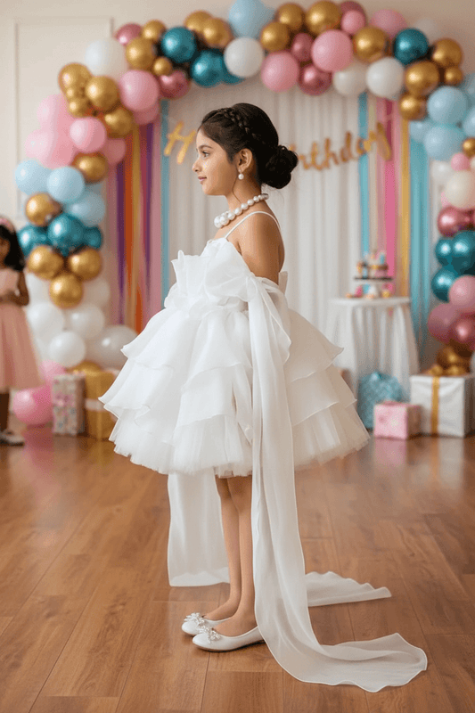 White Ruffle Tulle Party Dress for Girls M260248