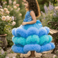 blue flared Birthday Party Frock for Girls m260298