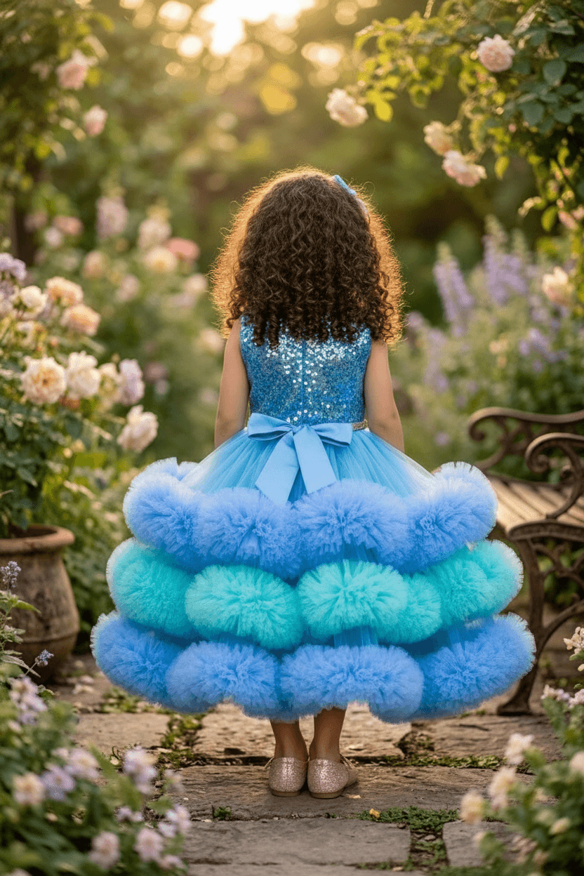 blue flared Birthday Party Frock for Girls m260298