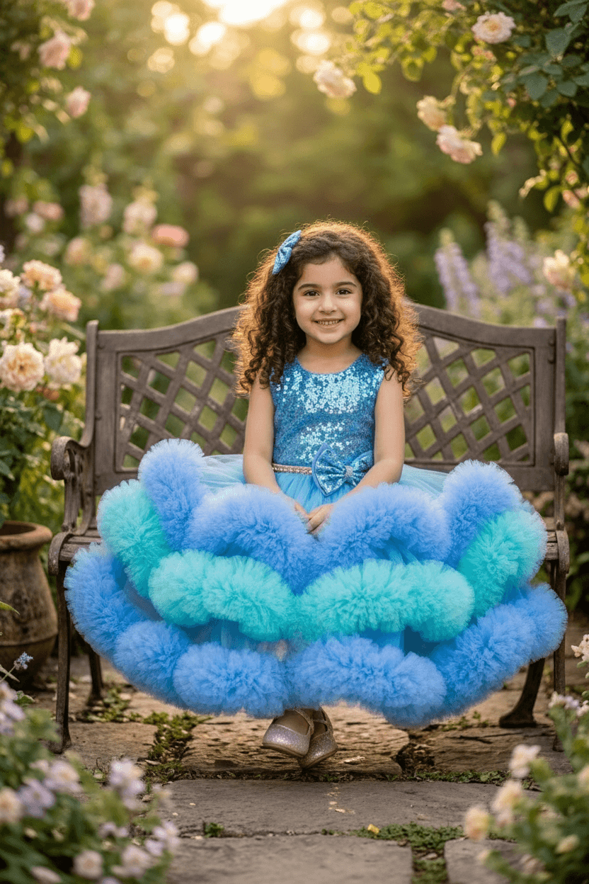 blue flared Birthday Party Frock for Girls m260298