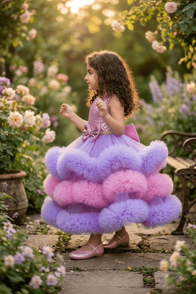 pink flared Birthday Party Frock for Girls m260299