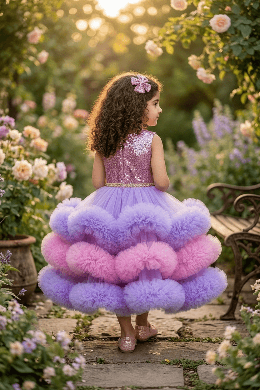 pink flared Birthday Party Frock for Girls m260299