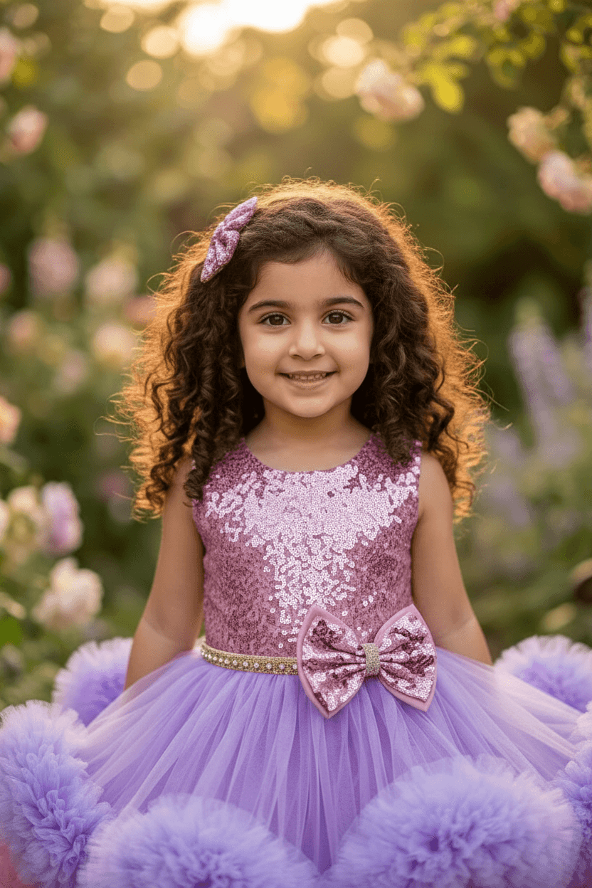 pink flared Birthday Party Frock for Girls m260299