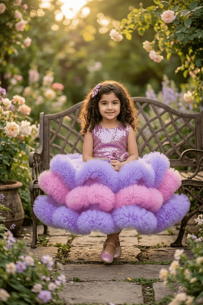 pink flared Birthday Party Frock for Girls m260299