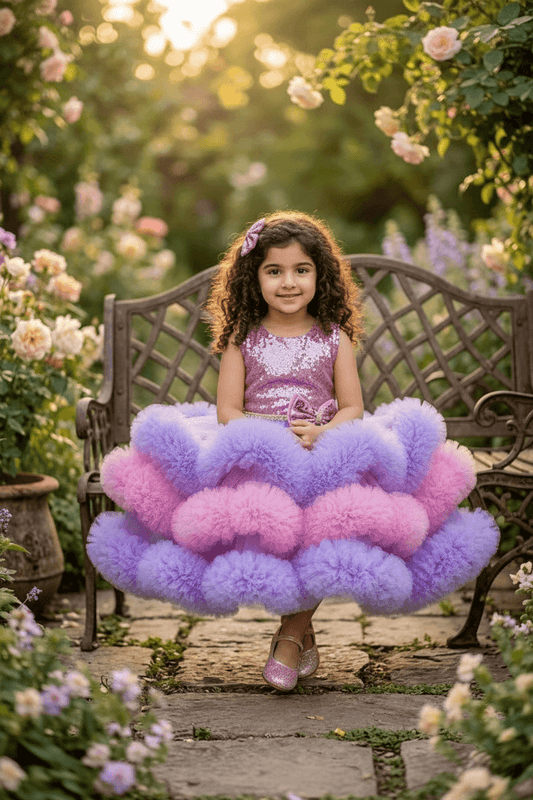 pink flared Birthday Party Frock for Girls m260299