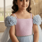 Pink Floral Embroidered Net Gown Length Party Dress for Girls