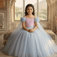 Pink Floral Embroidered Net Gown Length Party Dress for Girls