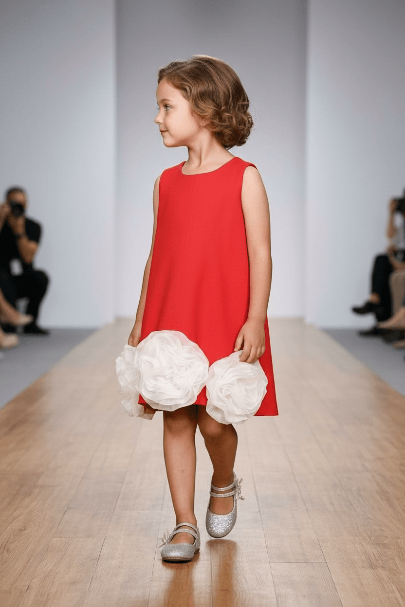 Girls red casual frock m250075